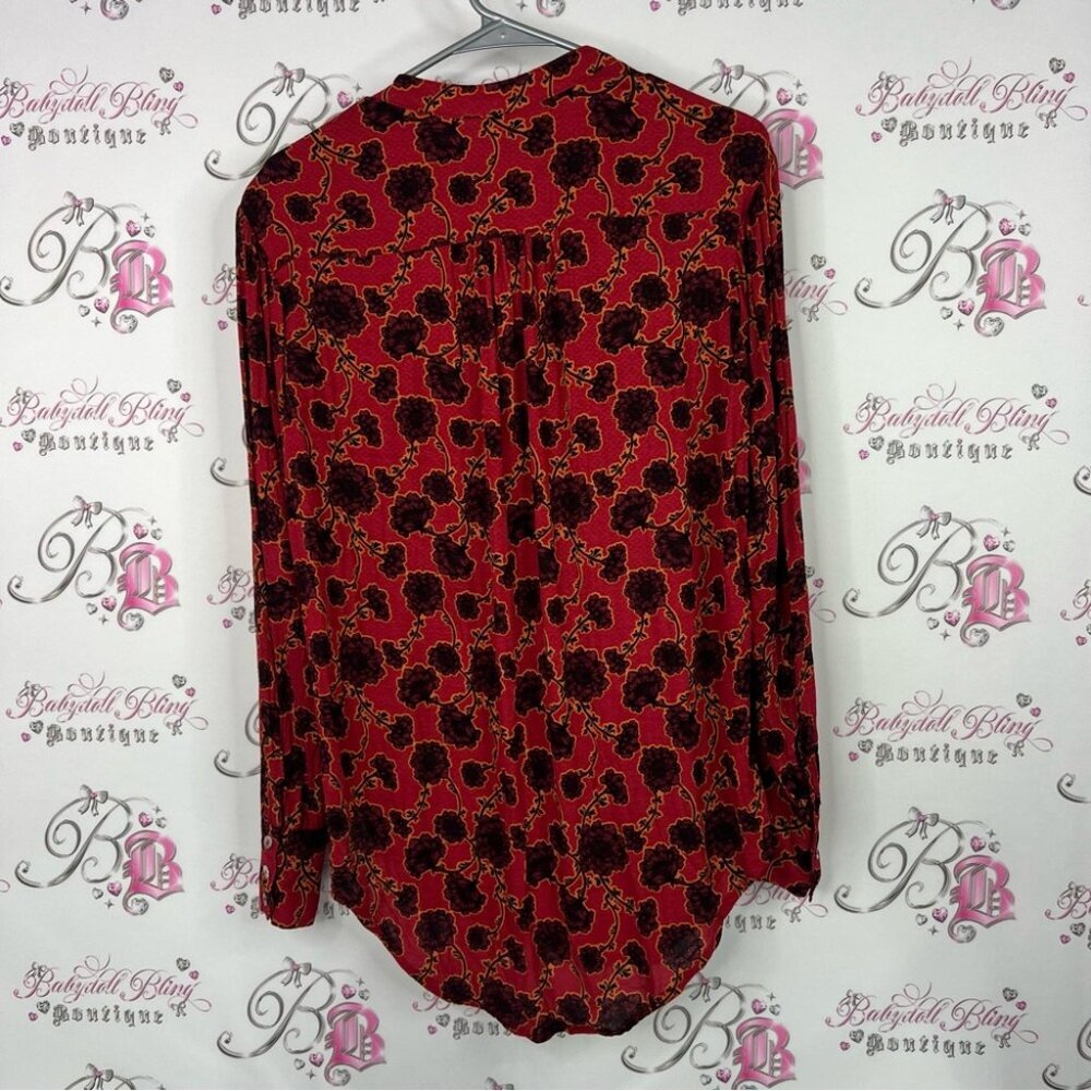 Free People blouse long sleeve floral flowers Red and Black Floral Blouse - Picture 2 of 7